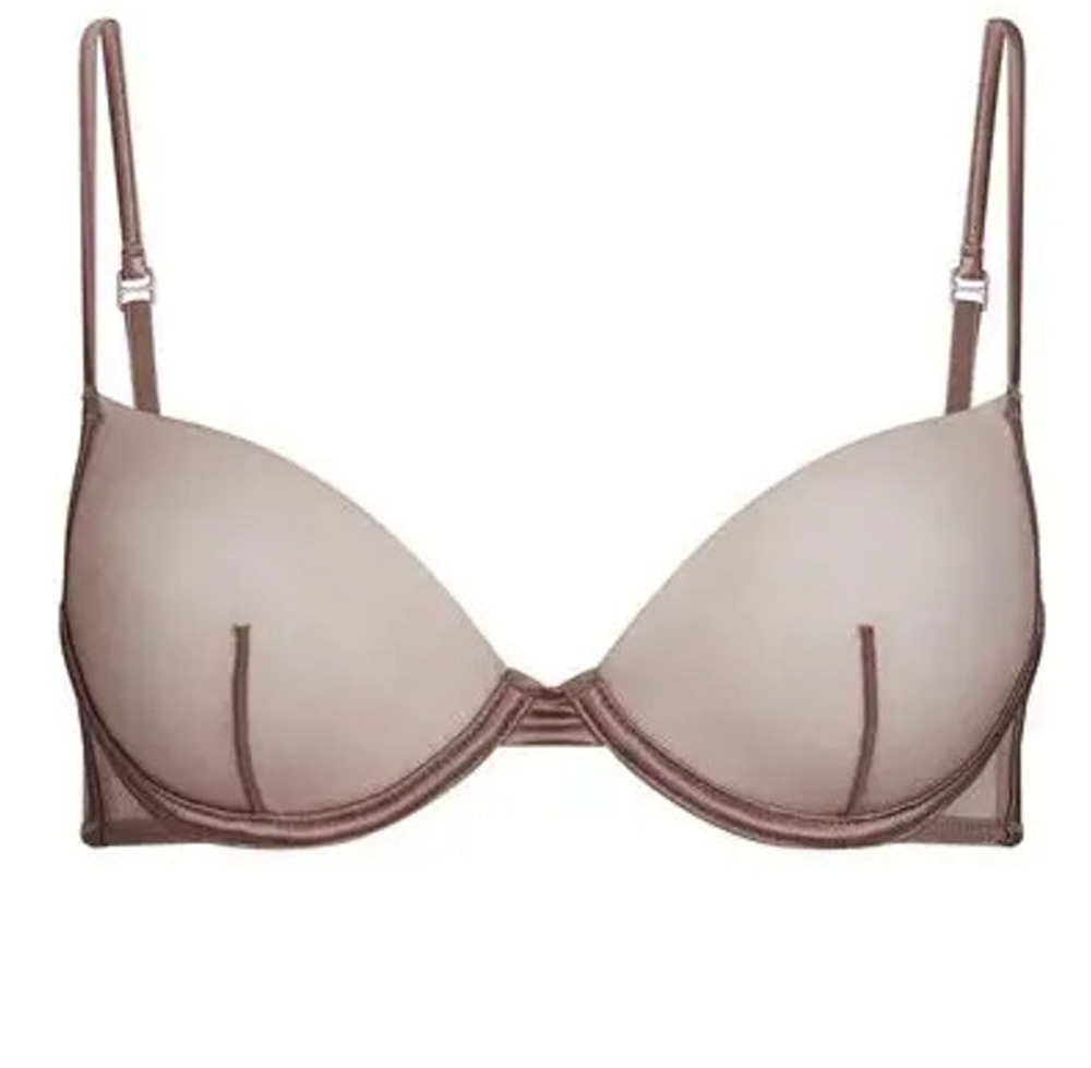 New SKIMS Invisible Unlined Plunge Bra Umber Brown Size 38C